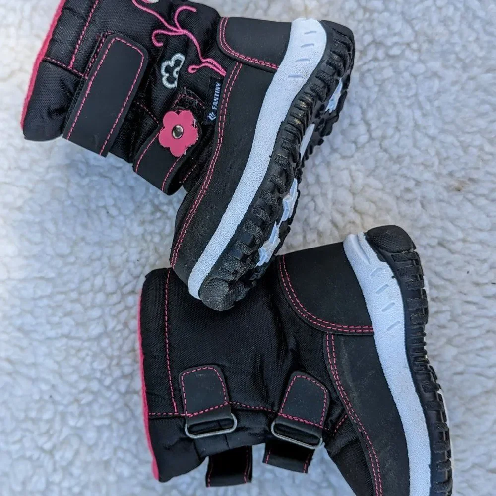 Fantiny Kids Black & Pink Winter Snow Boots (Girls) Sz US 7T/7.5T